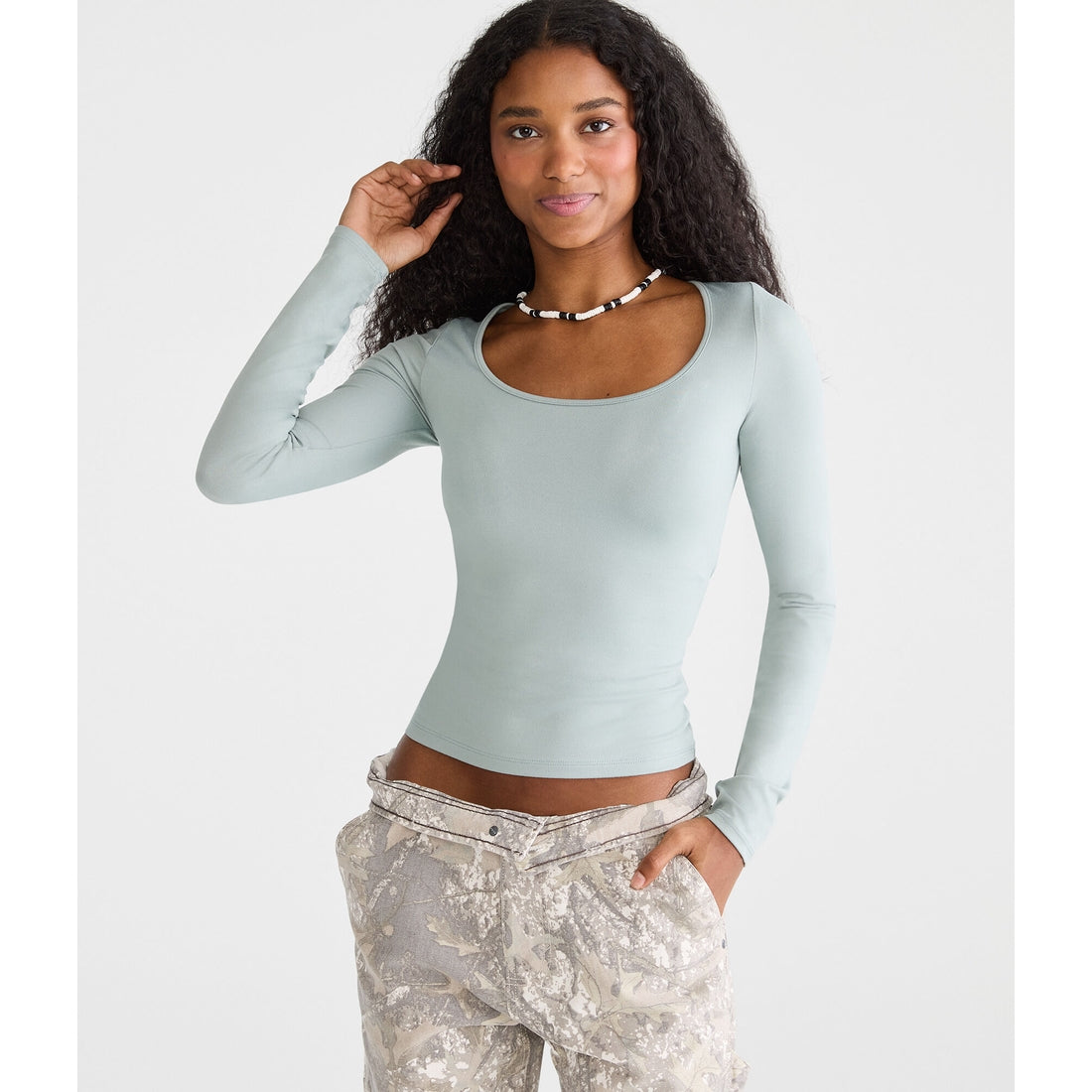 Aeropostale Womens' Long Sleeve Buttery Soft Scoop-Neck Tee