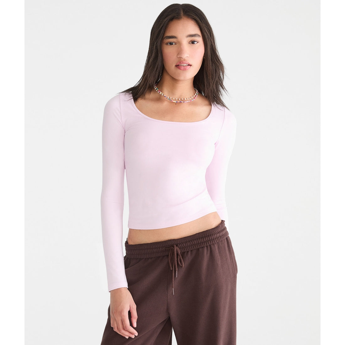 Aeropostale Womens' Long Sleeve Buttery Soft Scoop-Neck Tee