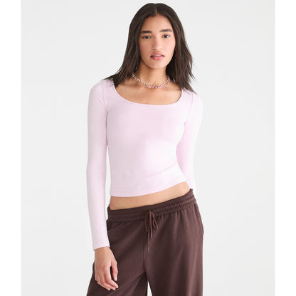 Aeropostale Womens' Long Sleeve Buttery Soft Scoop-Neck Tee