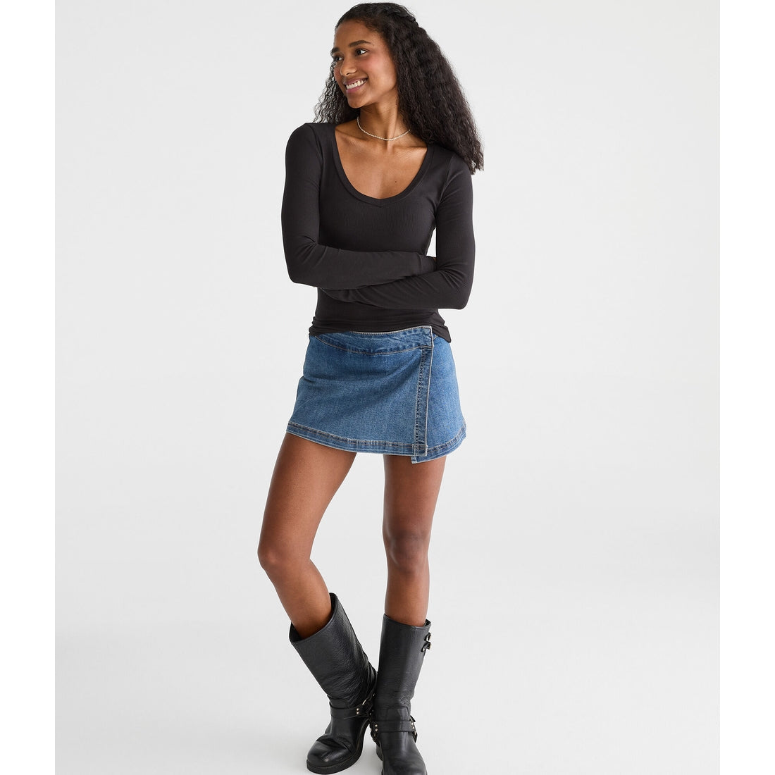 Aeropostale Womens' Long Sleeve Seriously Soft Ribbed V-Neck Baby Tee