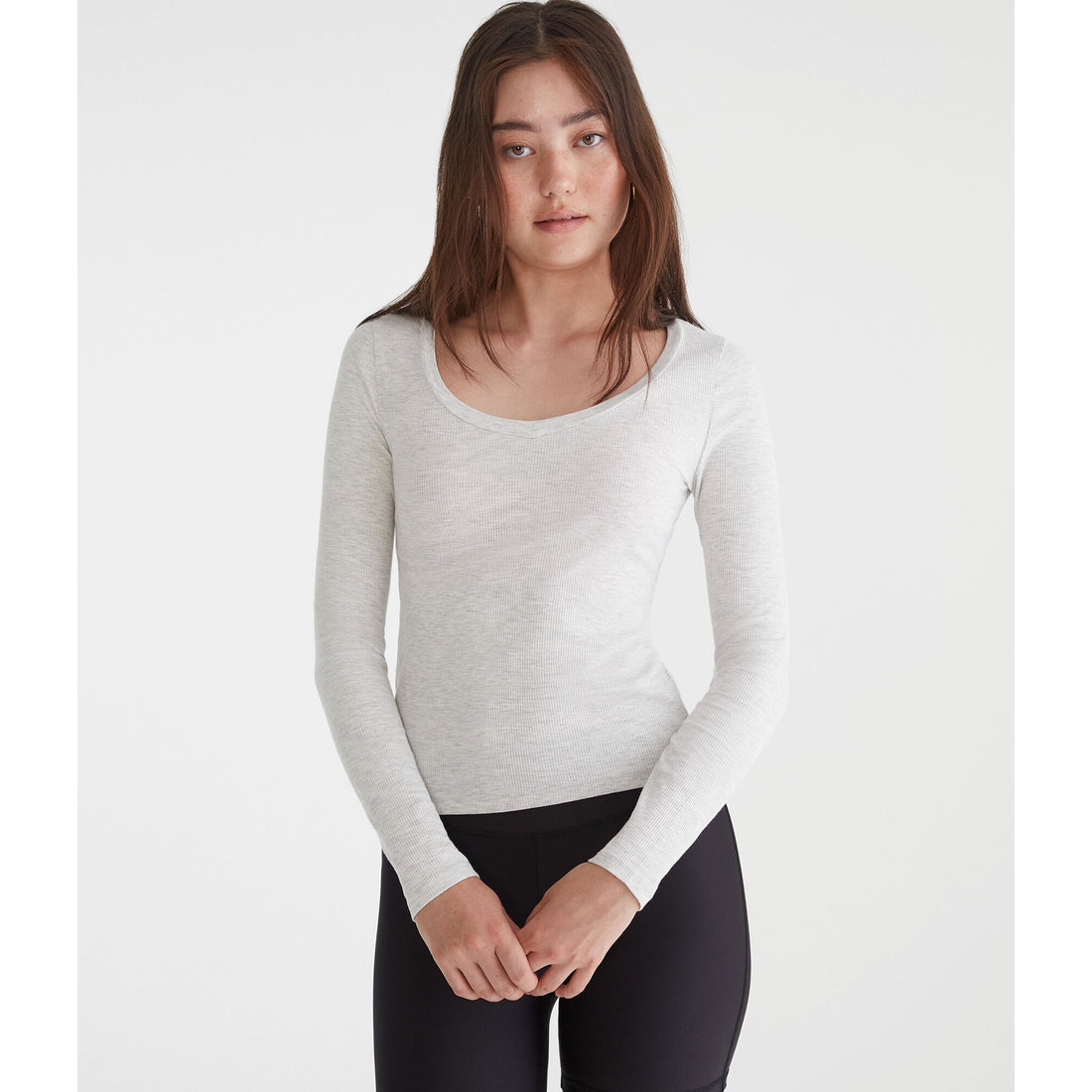 Aeropostale Womens' Long Sleeve Seriously Soft Ribbed V-Neck Baby Tee