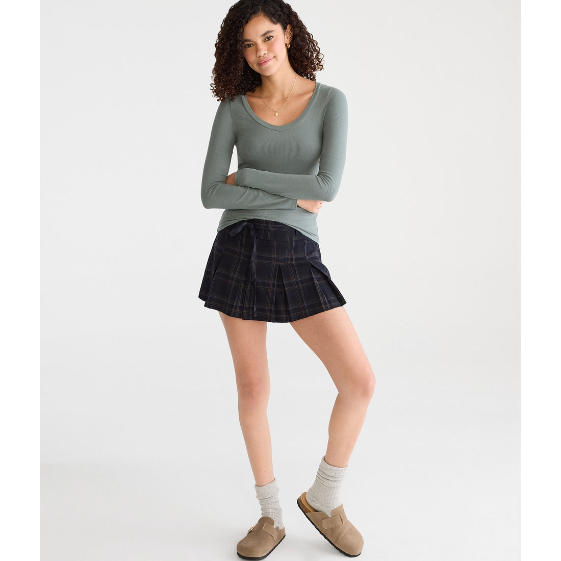 Aeropostale Womens' Long Sleeve Seriously Soft Ribbed V-Neck Baby Tee