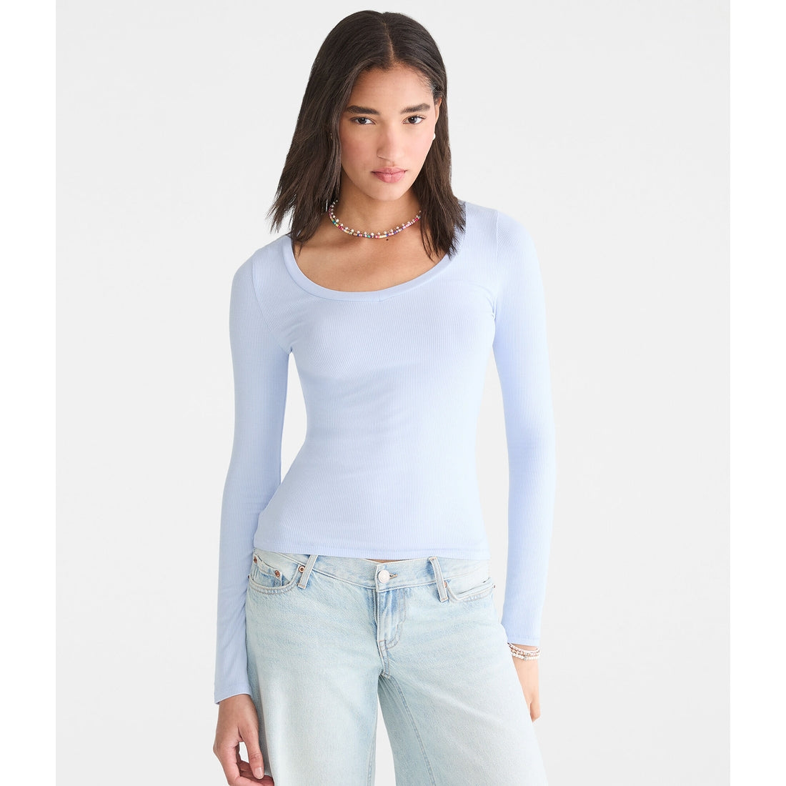 Aeropostale Womens' Long Sleeve Seriously Soft Ribbed V-Neck Baby Tee