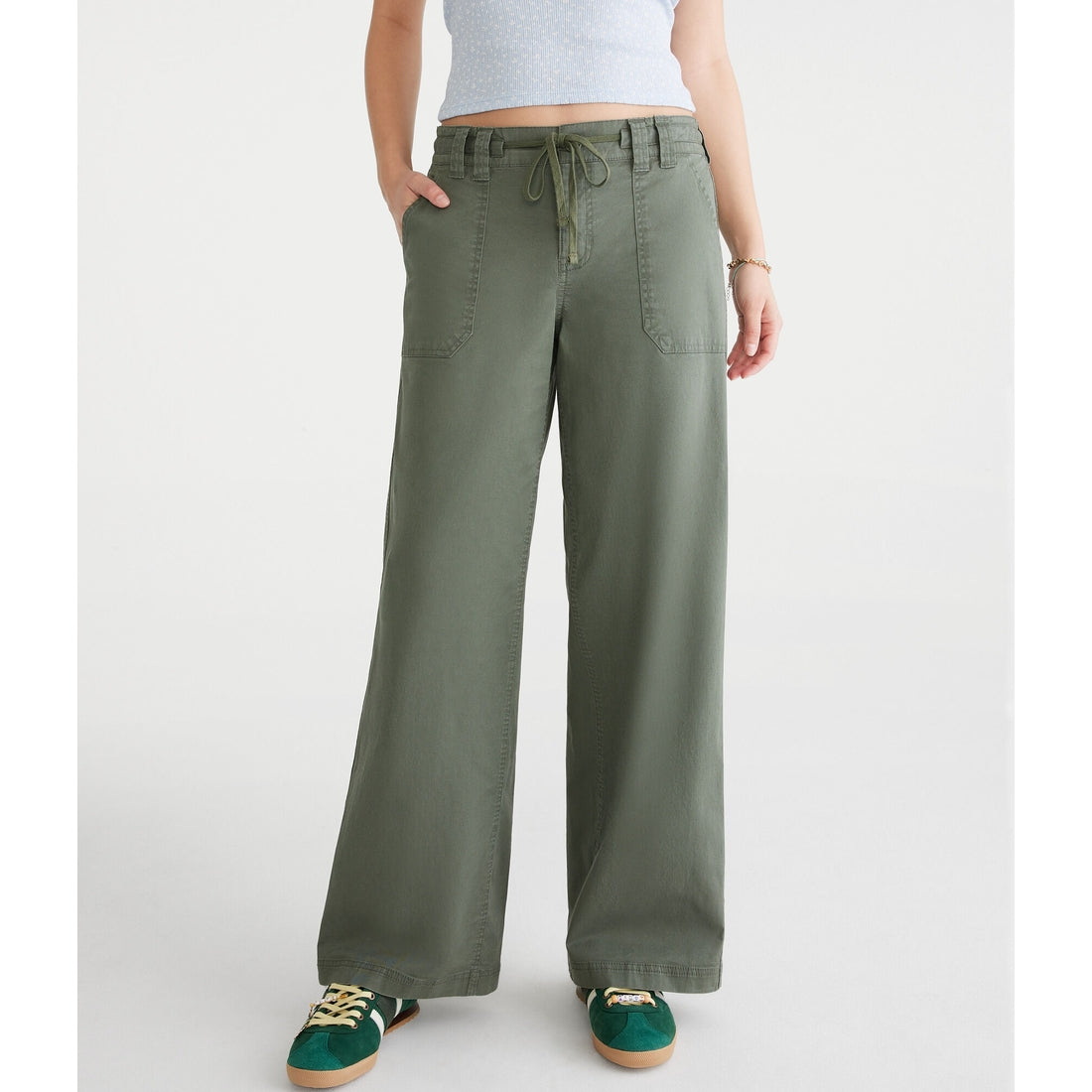 Aeropostale Womens' Low-Rise Twill Wide Leg Pants