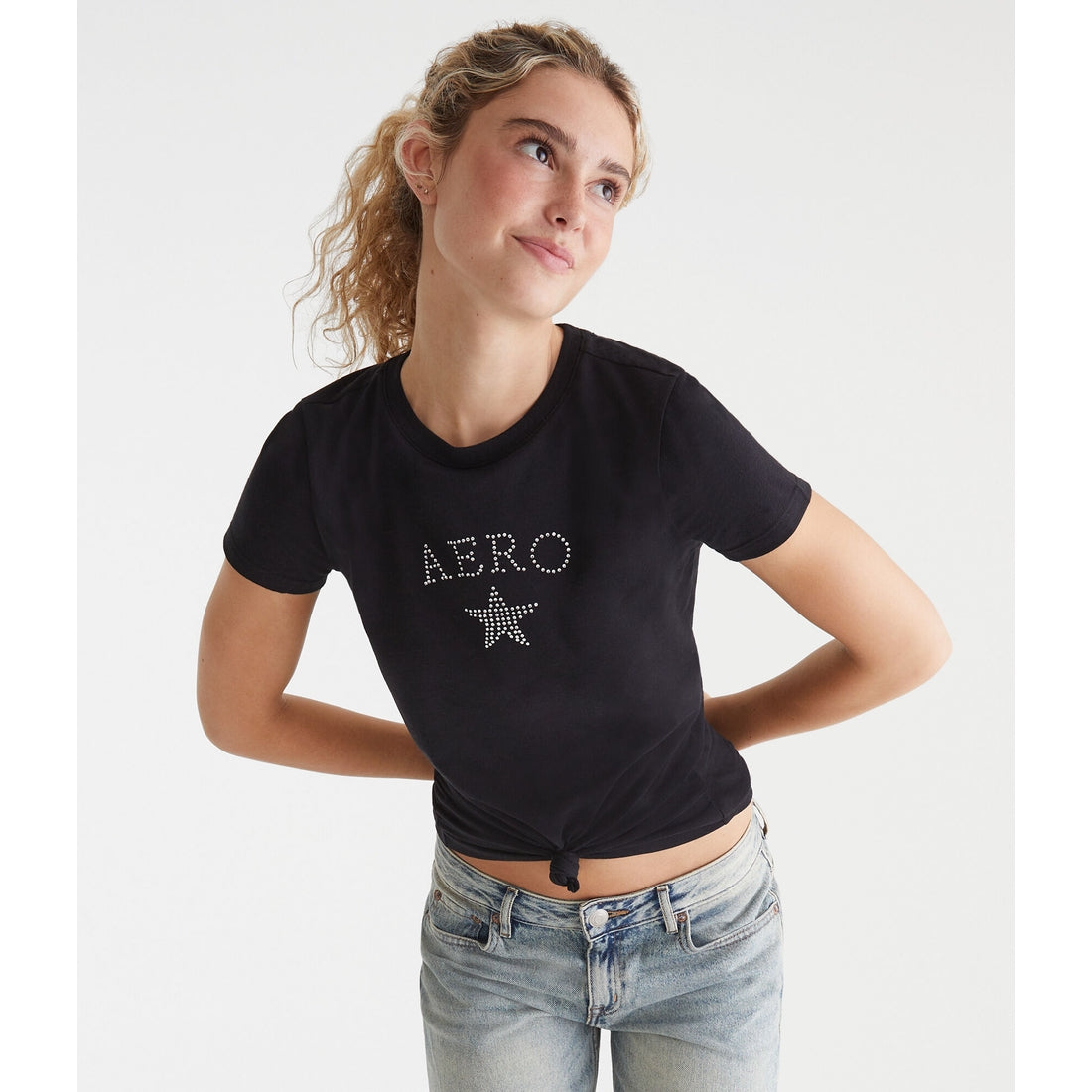 Aeropostale Womens' Rhinestone Star Graphic Tee