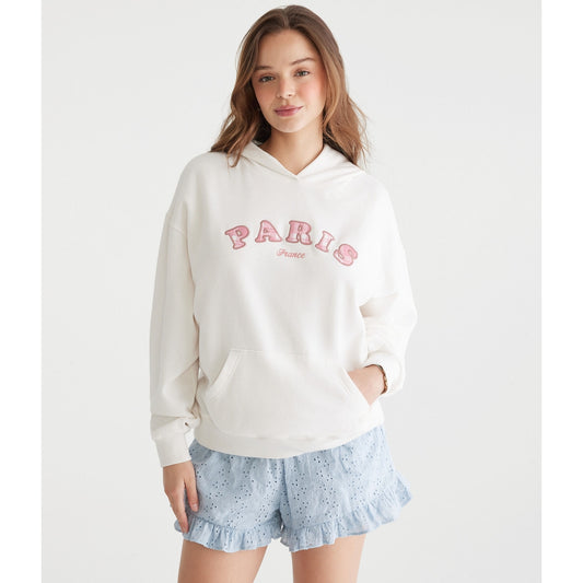 Aeropostale Womens' Plaid Paris Oversized Pullover Hoodie