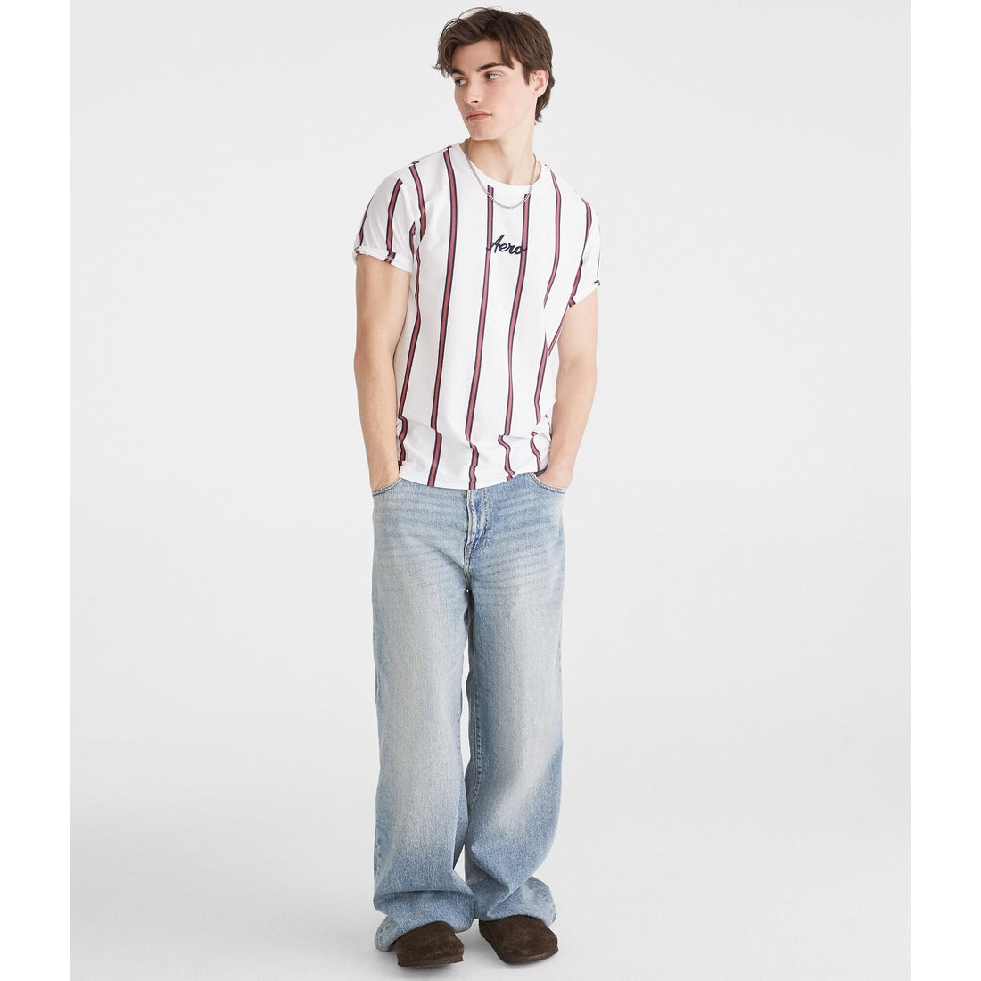 Aeropostale Mens' Vertical Stripe Graphic Tee