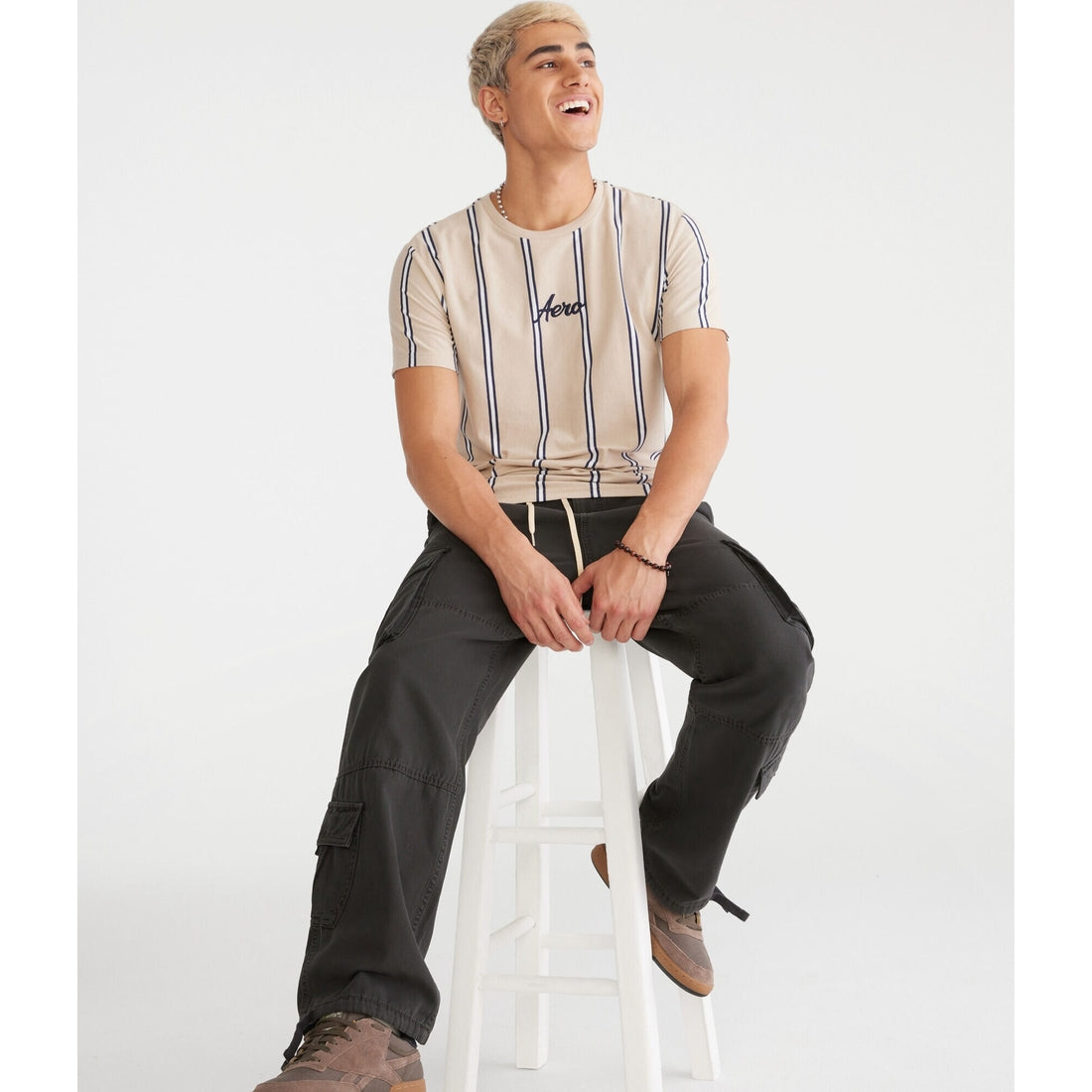 Aeropostale Mens' Vertical Stripe Graphic Tee