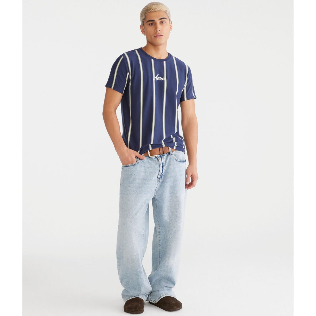 Aeropostale Mens' Vertical Stripe Graphic Tee