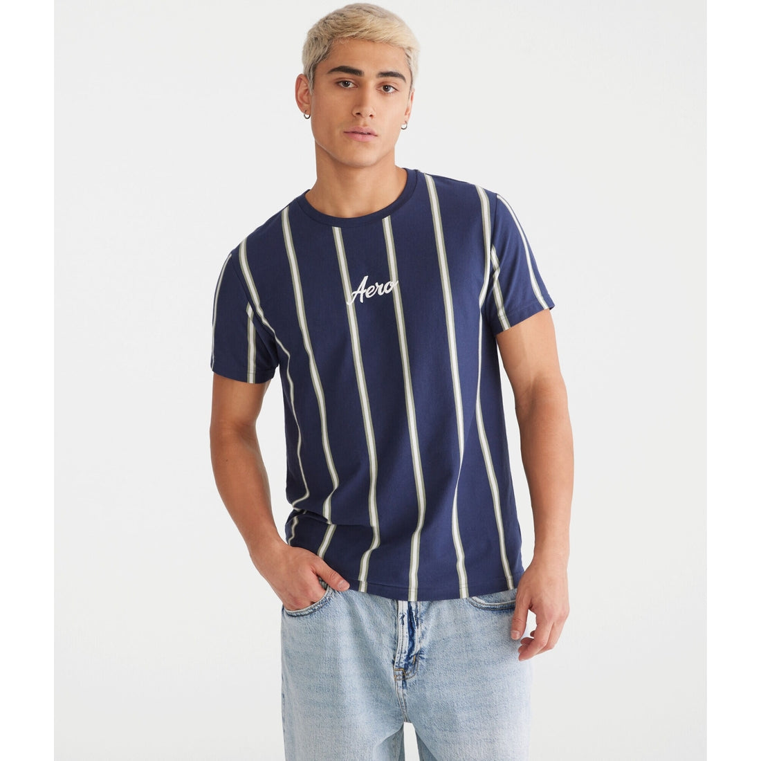 Aeropostale Mens' Vertical Stripe Graphic Tee