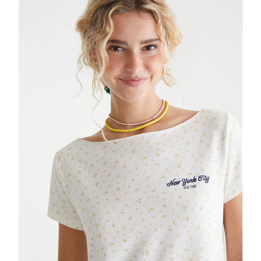Aeropostale Womens' Seriously Soft Floral Off-The-Shoulder Vintage Fit Graphic Tee