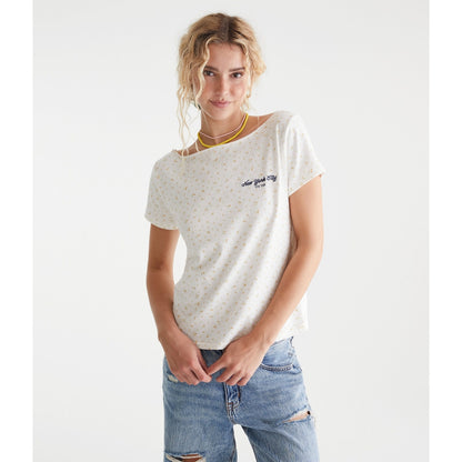 Aeropostale Womens' Seriously Soft Floral Off-The-Shoulder Vintage Fit Graphic Tee