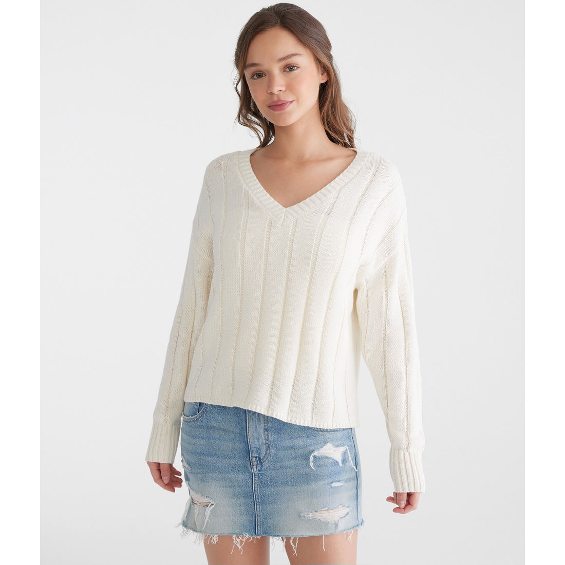 Aeropostale Womens' Ribbed V-Neck Sweater