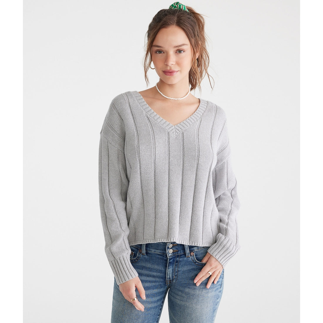 Aeropostale Womens' Ribbed V-Neck Sweater