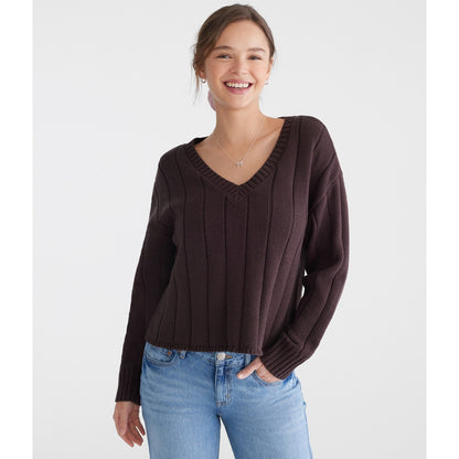 Aeropostale Womens' Ribbed V-Neck Sweater