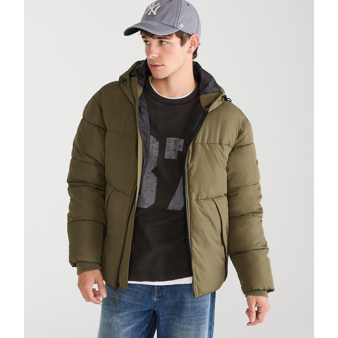 Aeropostale Mens' Hooded Heavyweight Puffer Jacket