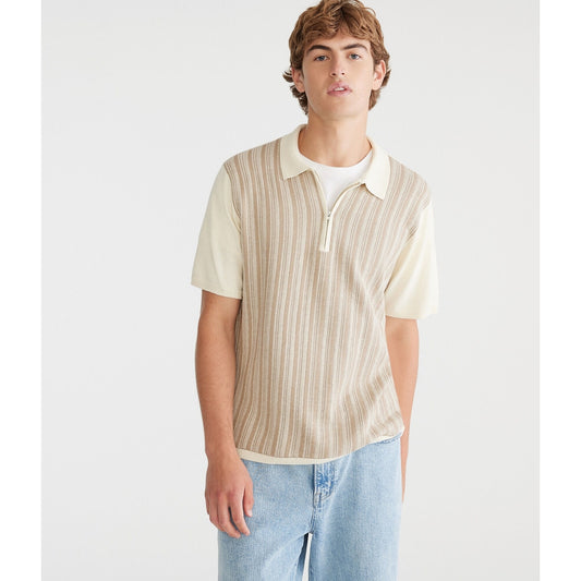 Aeropostale Mens' Vertical Stripe Quarter-Zip Sweater Polo
