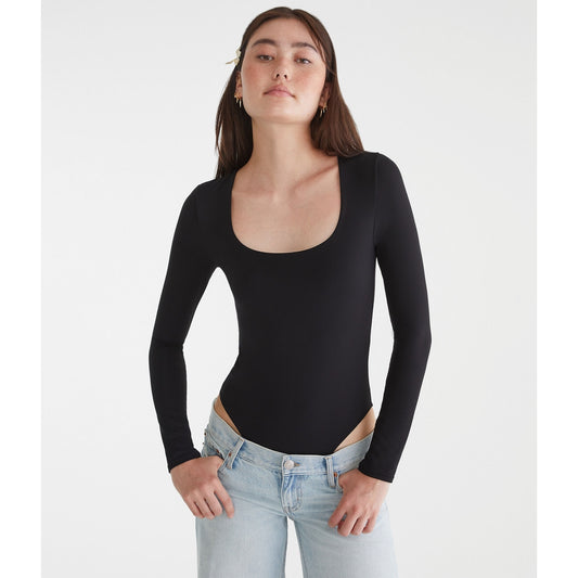 Aeropostale Womens' Long Sleeve Buttery Soft Square-Neck Bodysuit