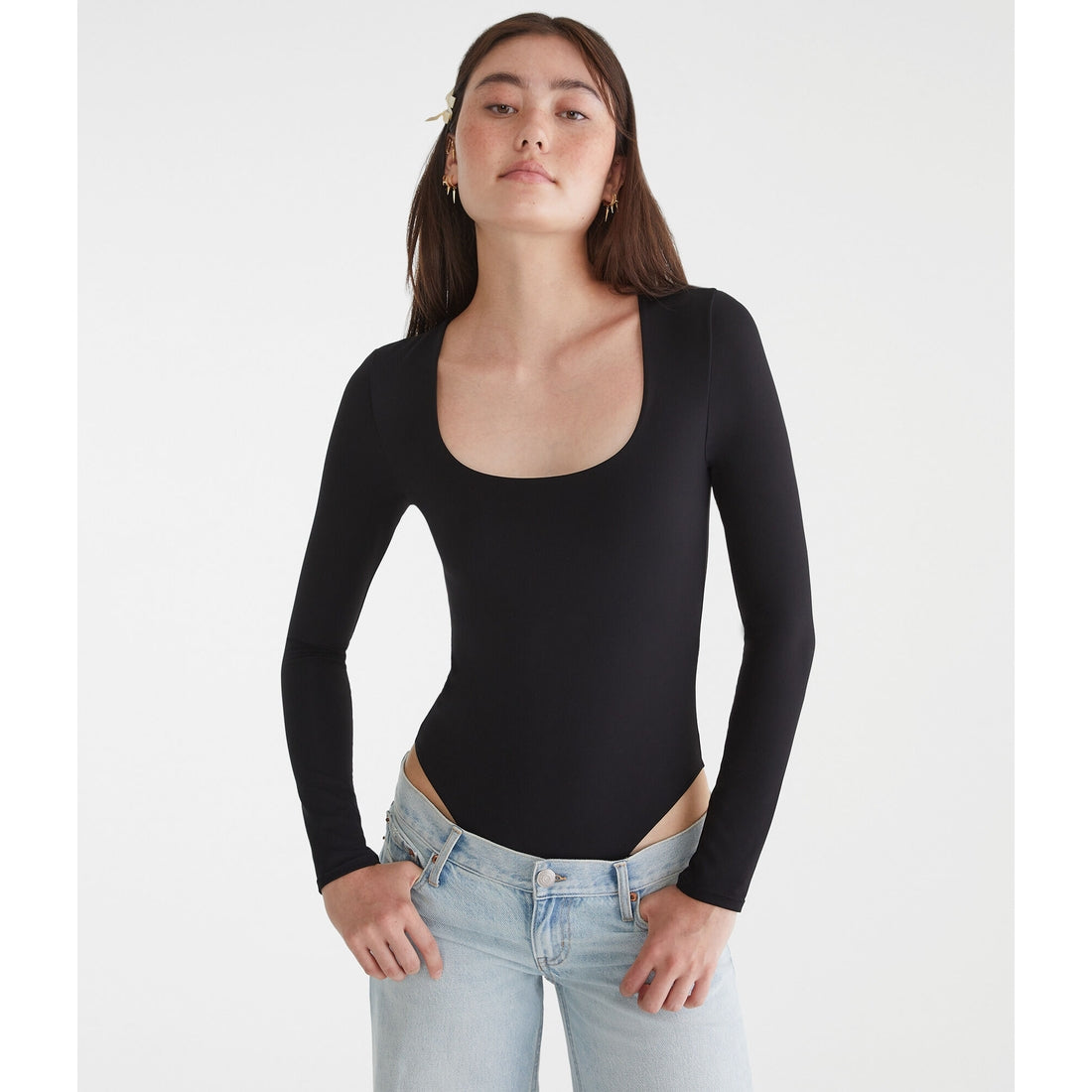 Aeropostale Womens' Long Sleeve Buttery Soft Square-Neck Bodysuit