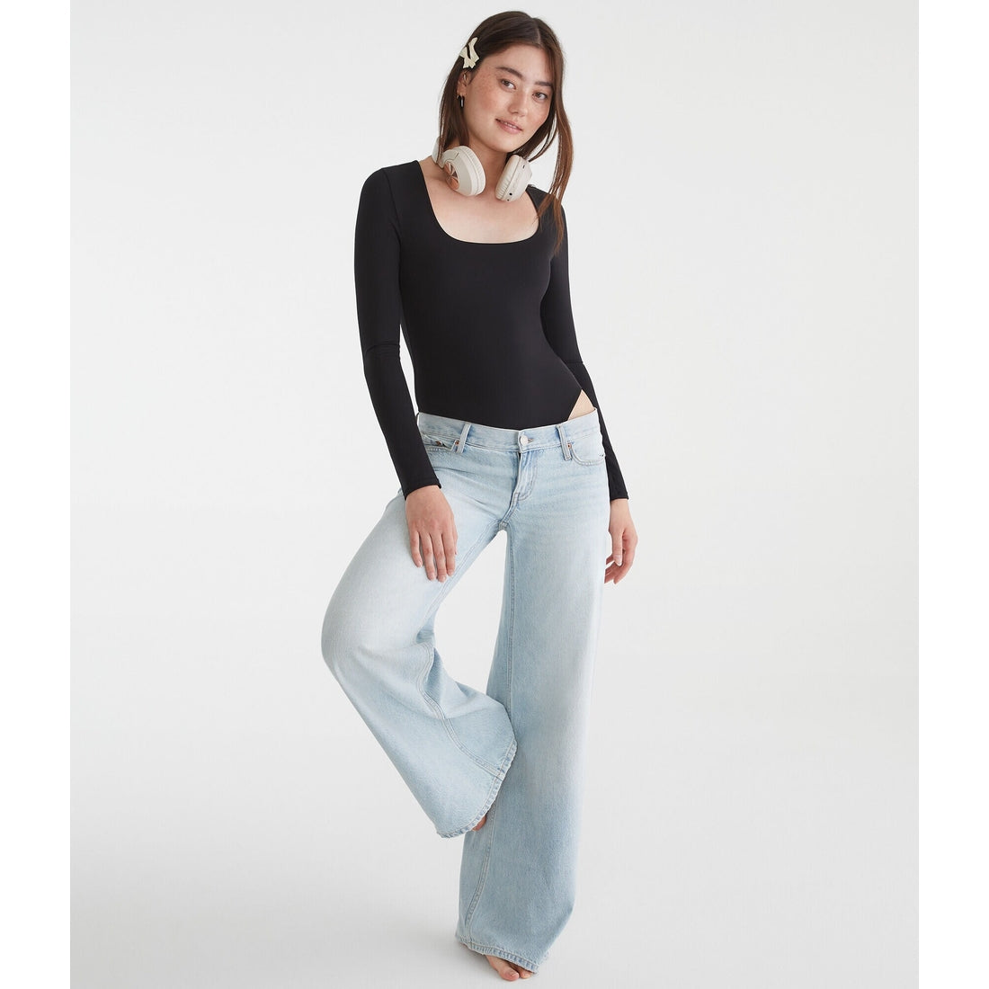 Aeropostale Womens' Long Sleeve Buttery Soft Square-Neck Bodysuit
