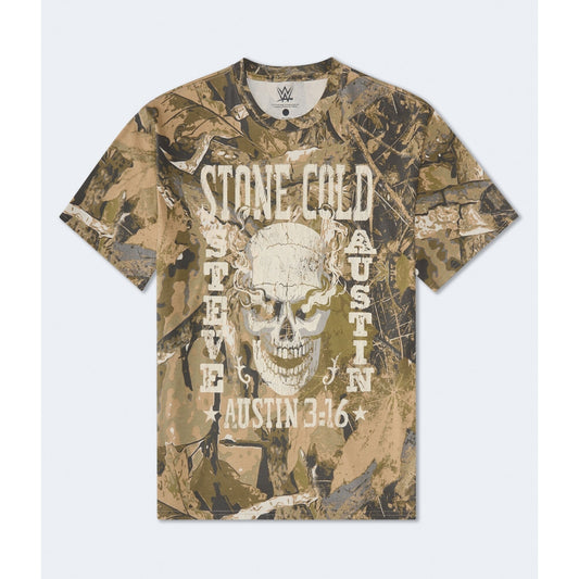 Aeropostale Mens' WWE Stone Cold Skull Camo Relaxed Graphic Tee