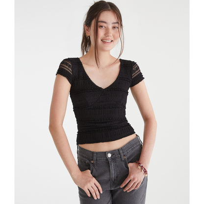 Aeropostale Womens' Textured Lace V-Neck Top