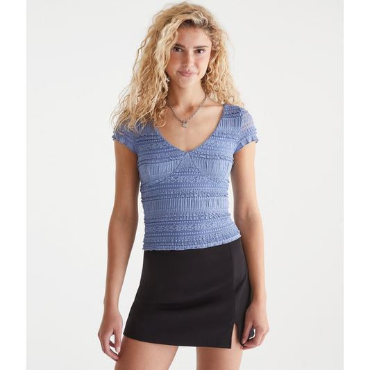 Aeropostale Womens' Textured Lace V-Neck Top
