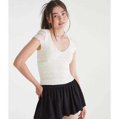 Aeropostale Womens' Textured Lace V-Neck Top