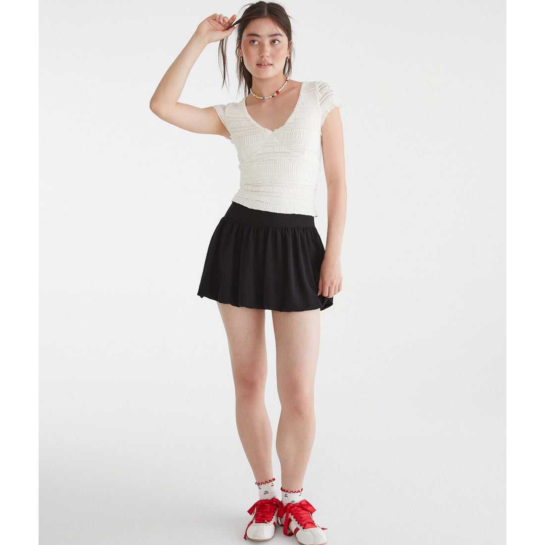 Aeropostale Womens' Textured Lace V-Neck Top