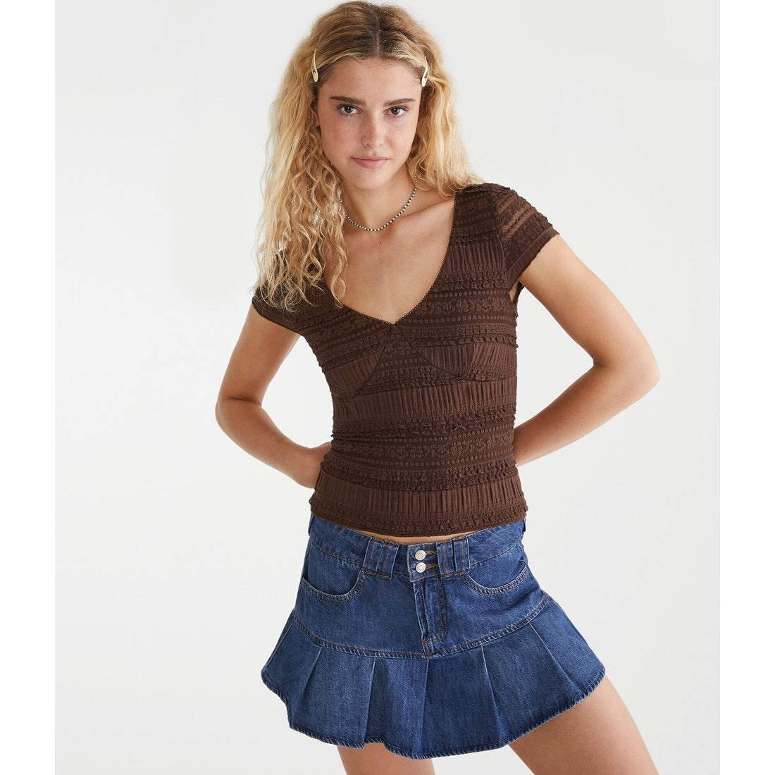 Aeropostale Womens' Textured Lace V-Neck Top