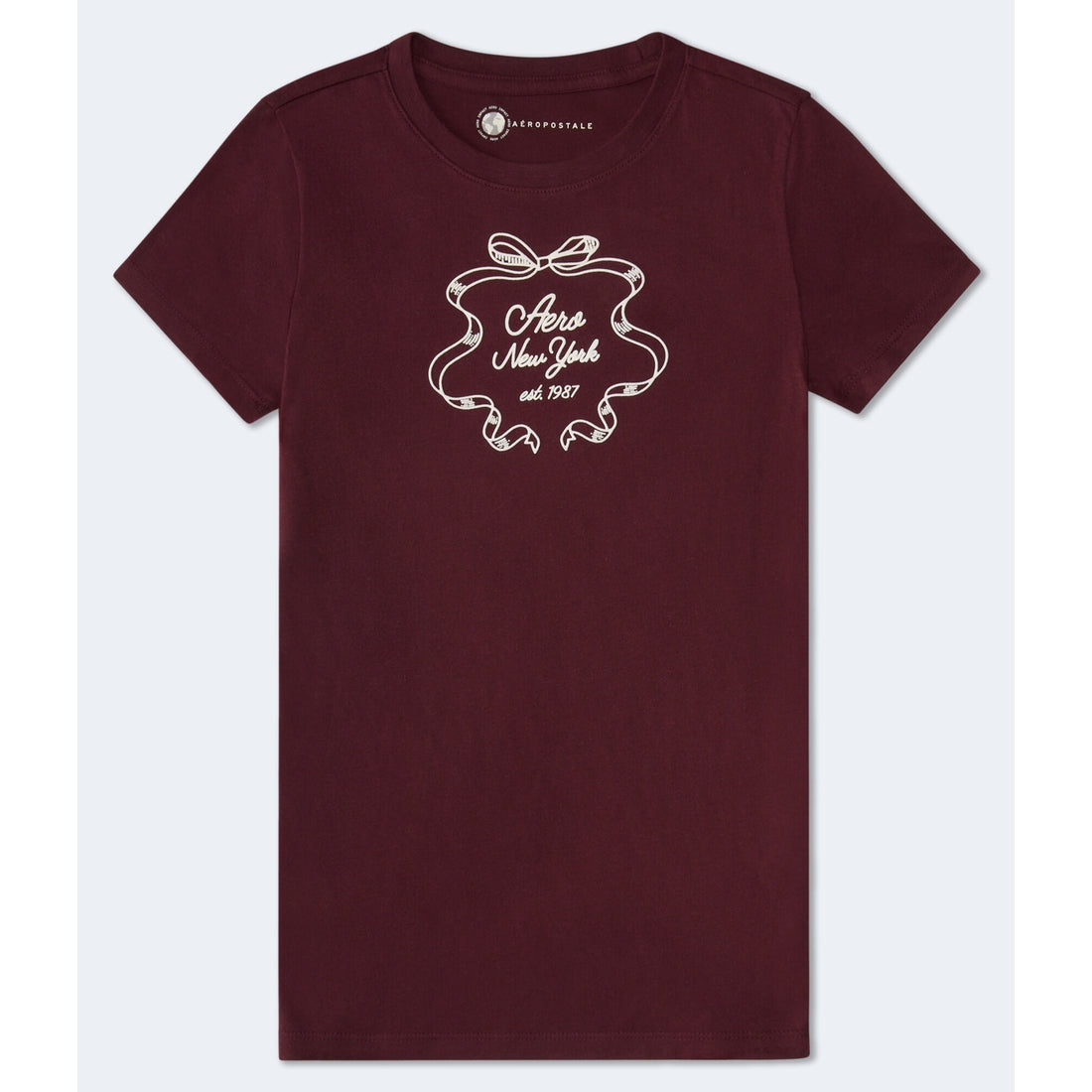 Aeropostale Womens' New York Ribbon Flocked Graphic Tee