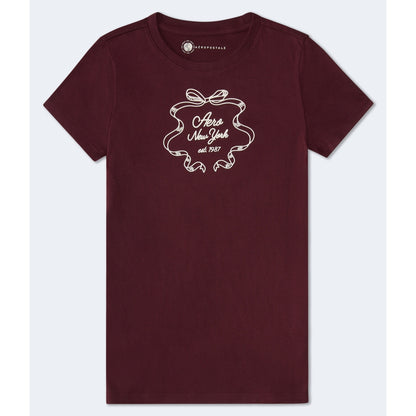 Aeropostale Womens' New York Ribbon Flocked Graphic Tee