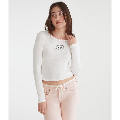 Aeropostale Womens' Long Sleeve Dice Pointelle Baby Tee