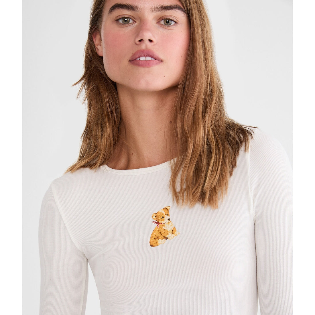 Aeropostale Womens' Long Sleeve Seriously Soft Puppy Graphic Baby Tee