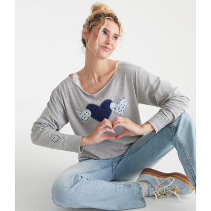 Aeropostale Womens' Long Sleeve Seriously Soft Hearts Off-The-Shoulder Tee