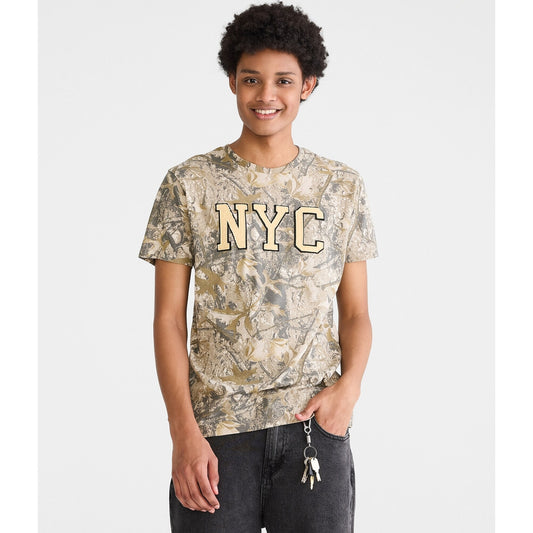 Aeropostale Mens' NYC Forest Camo Applique Graphic Tee