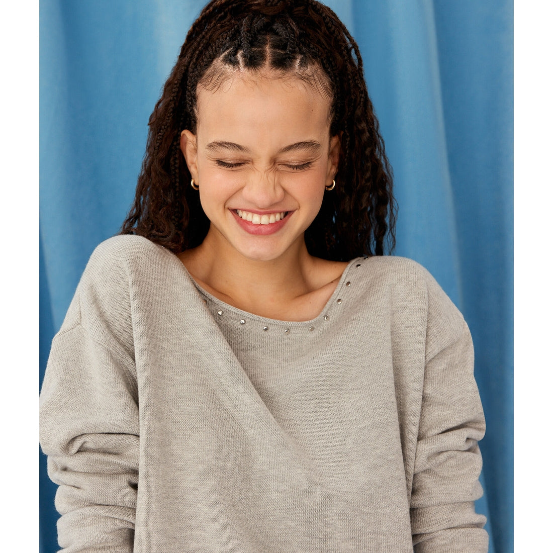 Aeropostale Womens' Demetra for Studded Slash-Neck Sweater