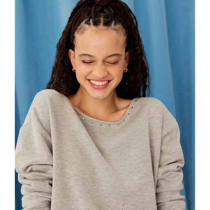 Aeropostale Womens' Demetra for Studded Slash-Neck Sweater