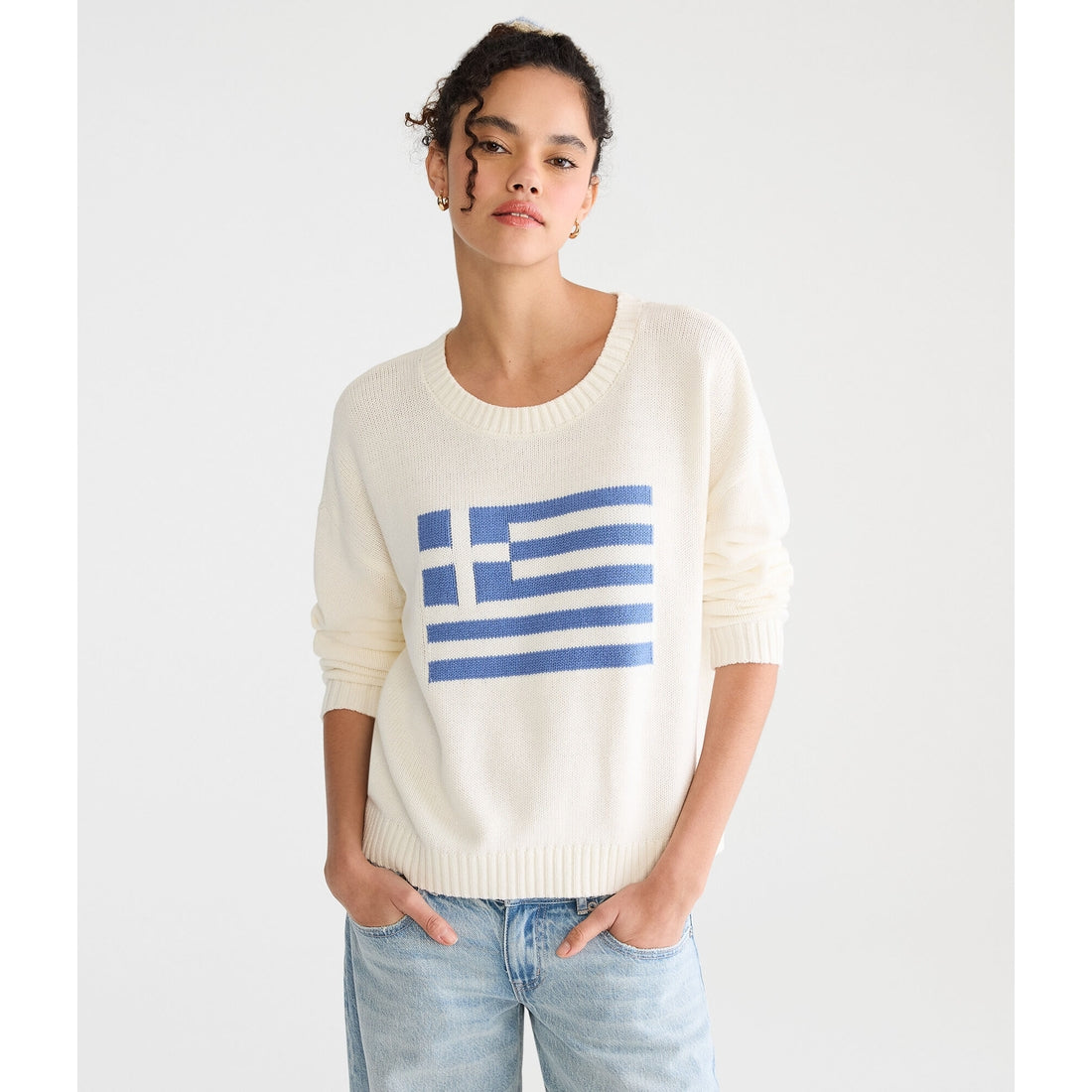 Aeropostale Womens' Greek Flag Slouchy Crew Sweater