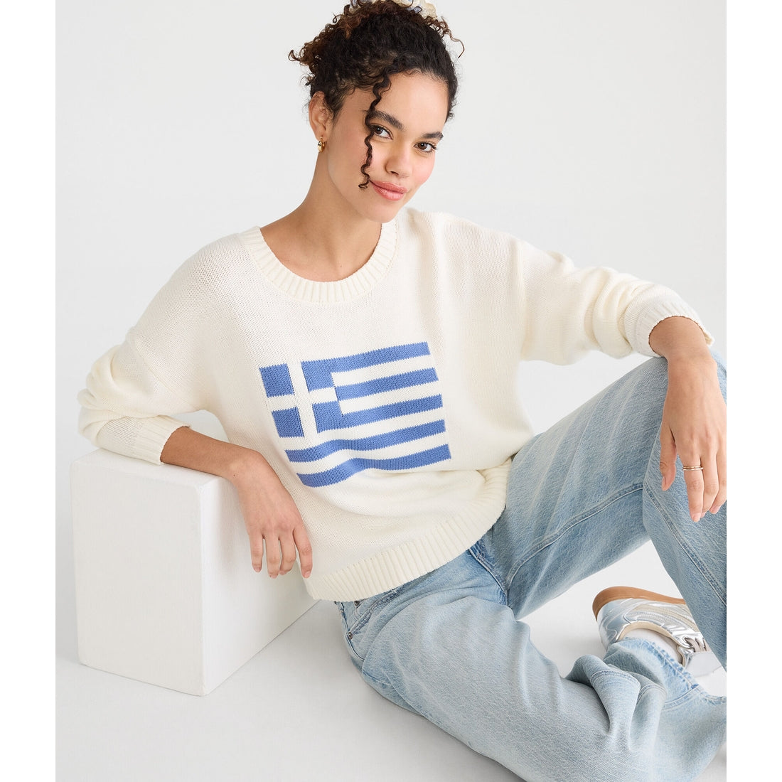 Aeropostale Womens' Greek Flag Slouchy Crew Sweater