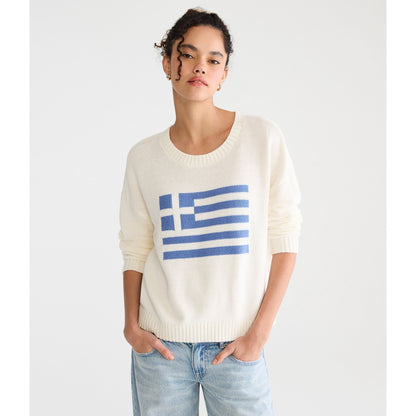 Aeropostale Womens' Greek Flag Slouchy Crew Sweater
