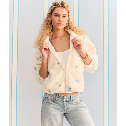 Aeropostale Womens' Demetra for Floral Full-Zip Sherpa Jacket