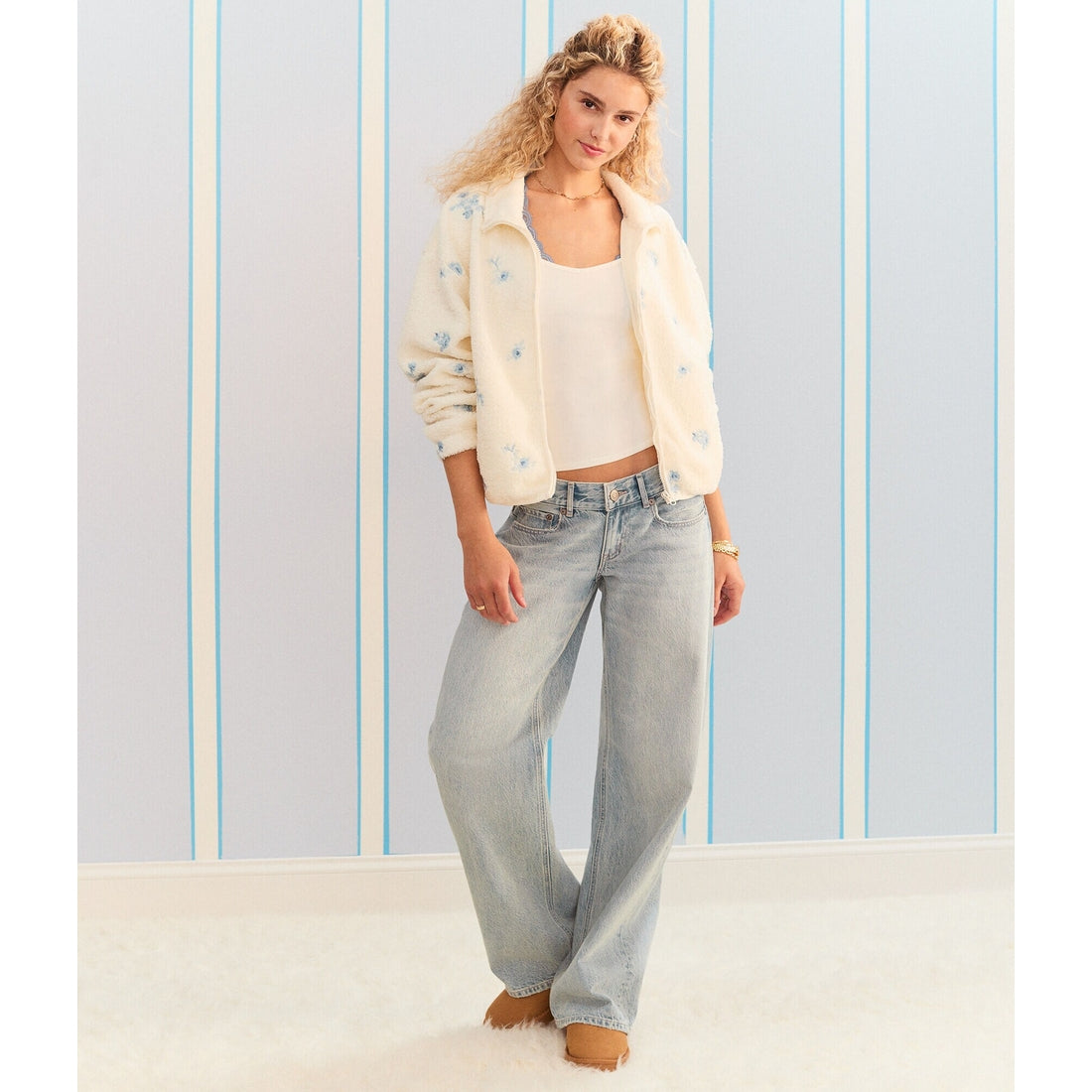 Aeropostale Womens' Demetra for Floral Full-Zip Sherpa Jacket