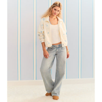 Aeropostale Womens' Demetra for Floral Full-Zip Sherpa Jacket