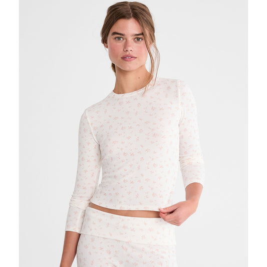 Aeropostale Womens' Long Sleeve Floral Waffle Sleep Tee