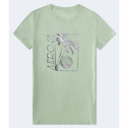 Aeropostale Womens' 87 Palm Sunset Foil Graphic Tee