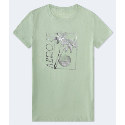 Aeropostale Womens' 87 Palm Sunset Foil Graphic Tee
