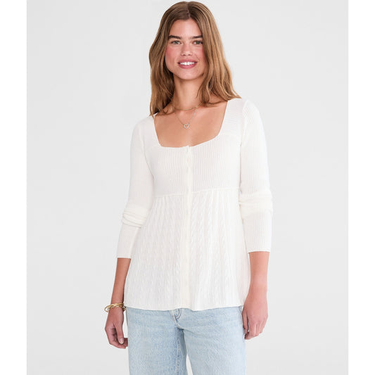 Aeropostale Womens' Cable Square-Neck Babydoll Sweater