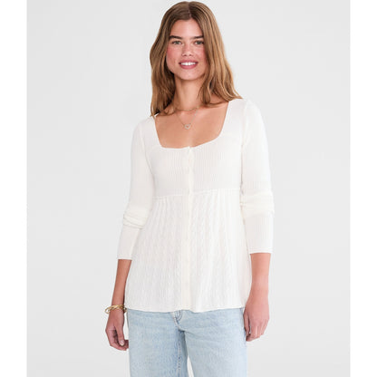 Aeropostale Womens' Cable Square-Neck Babydoll Sweater