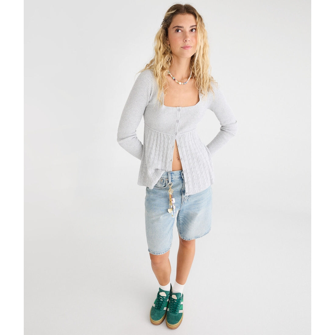 Aeropostale Womens' Cable Square-Neck Babydoll Sweater